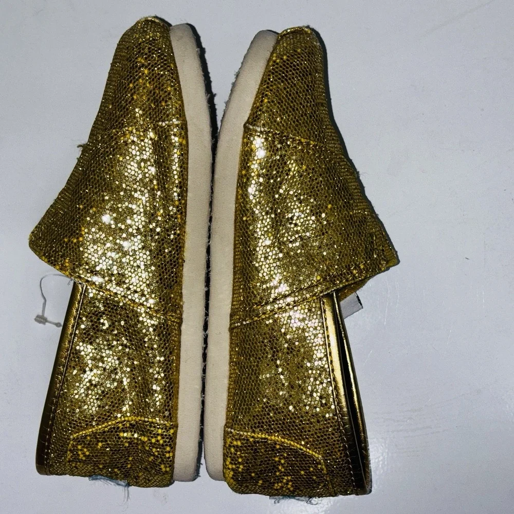 TOMS Classic Kids Gold Glitter Slip On Alpargata Shoes Size 10.5 Toddler